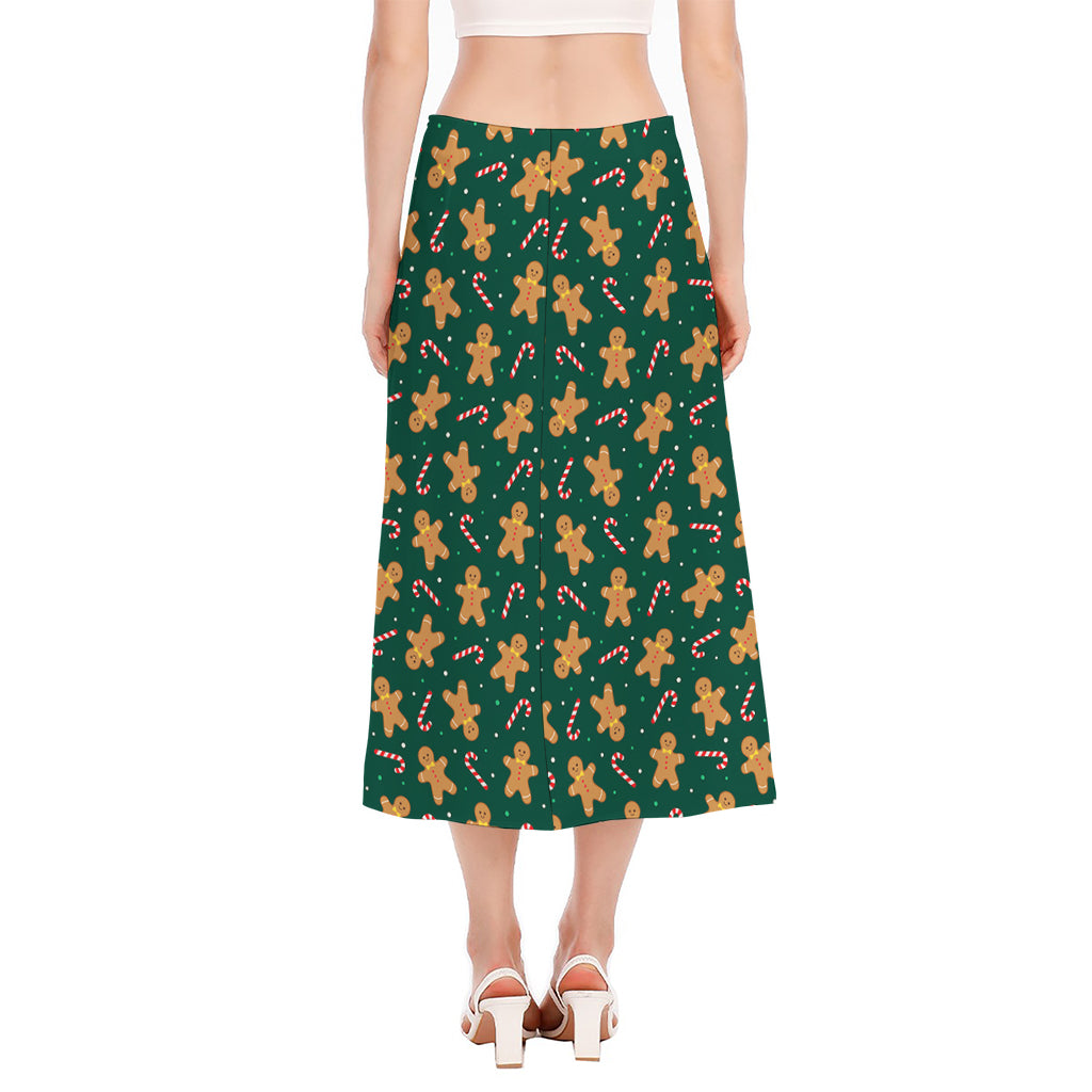 Gingerbread Man Cookies Pattern Print Side Slit Midi Skirt