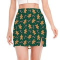 Gingerbread Man Cookies Pattern Print Side Slit Mini Skirt