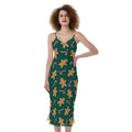 Gingerbread Man Cookies Pattern Print Slim Fit Midi Cami Dress