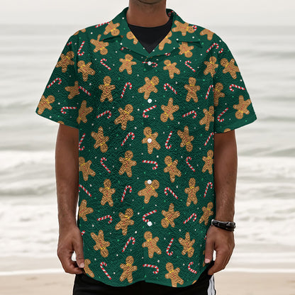 Gingerbread Man Cookies Pattern Print Textured Short Sleeve Shirt