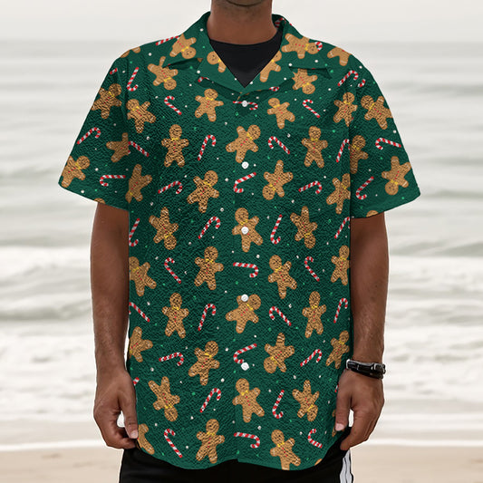 Gingerbread Man Cookies Pattern Print Textured Short Sleeve Shirt