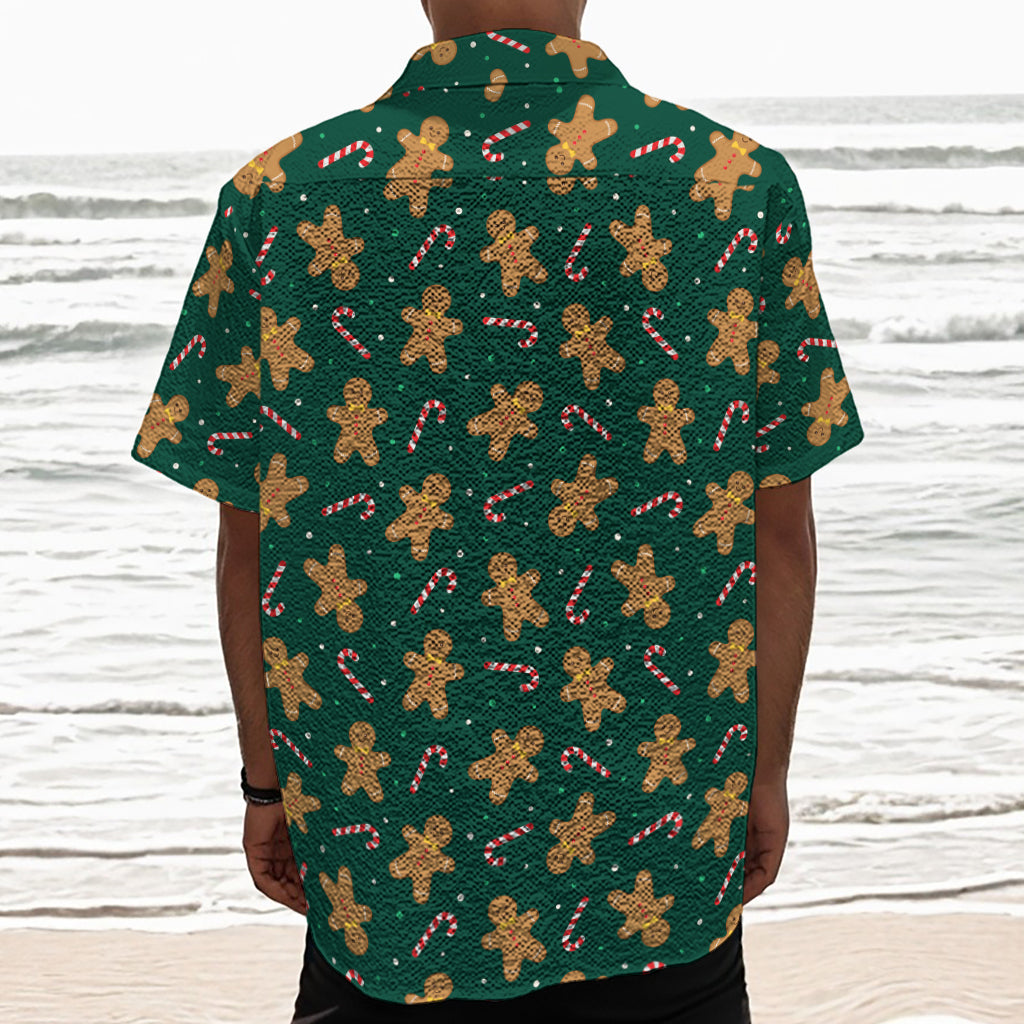 Gingerbread Man Cookies Pattern Print Textured Short Sleeve Shirt