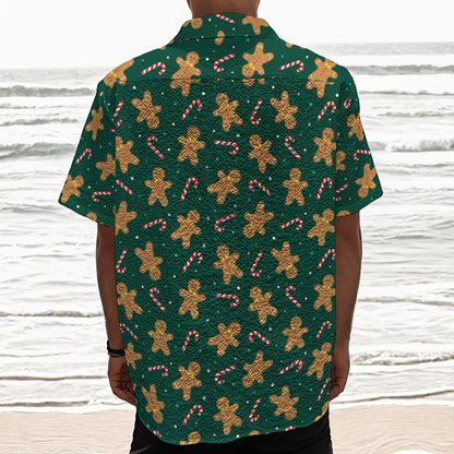 Gingerbread Man Cookies Pattern Print Textured Short Sleeve Shirt