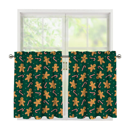 Gingerbread Man Cookies Pattern Print Tier Curtains