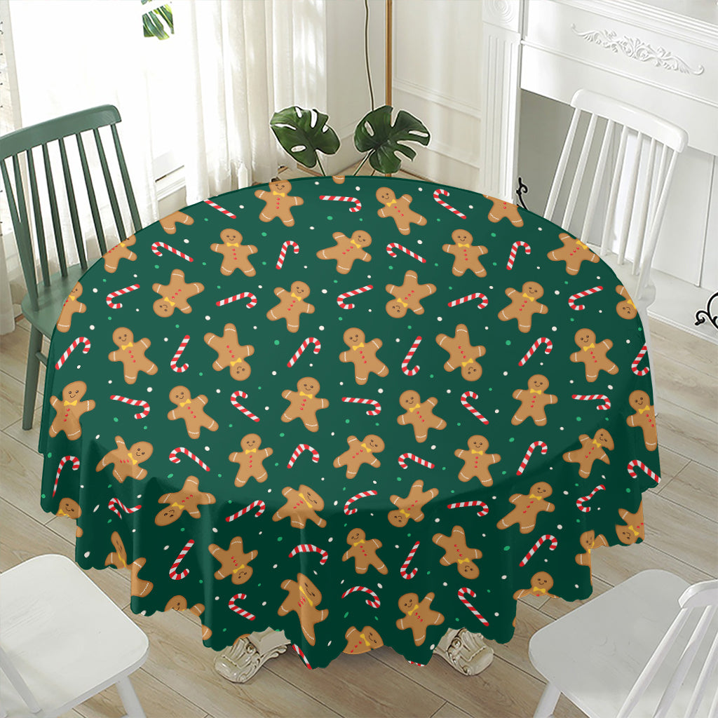 Gingerbread Man Cookies Pattern Print Waterproof Round Tablecloth