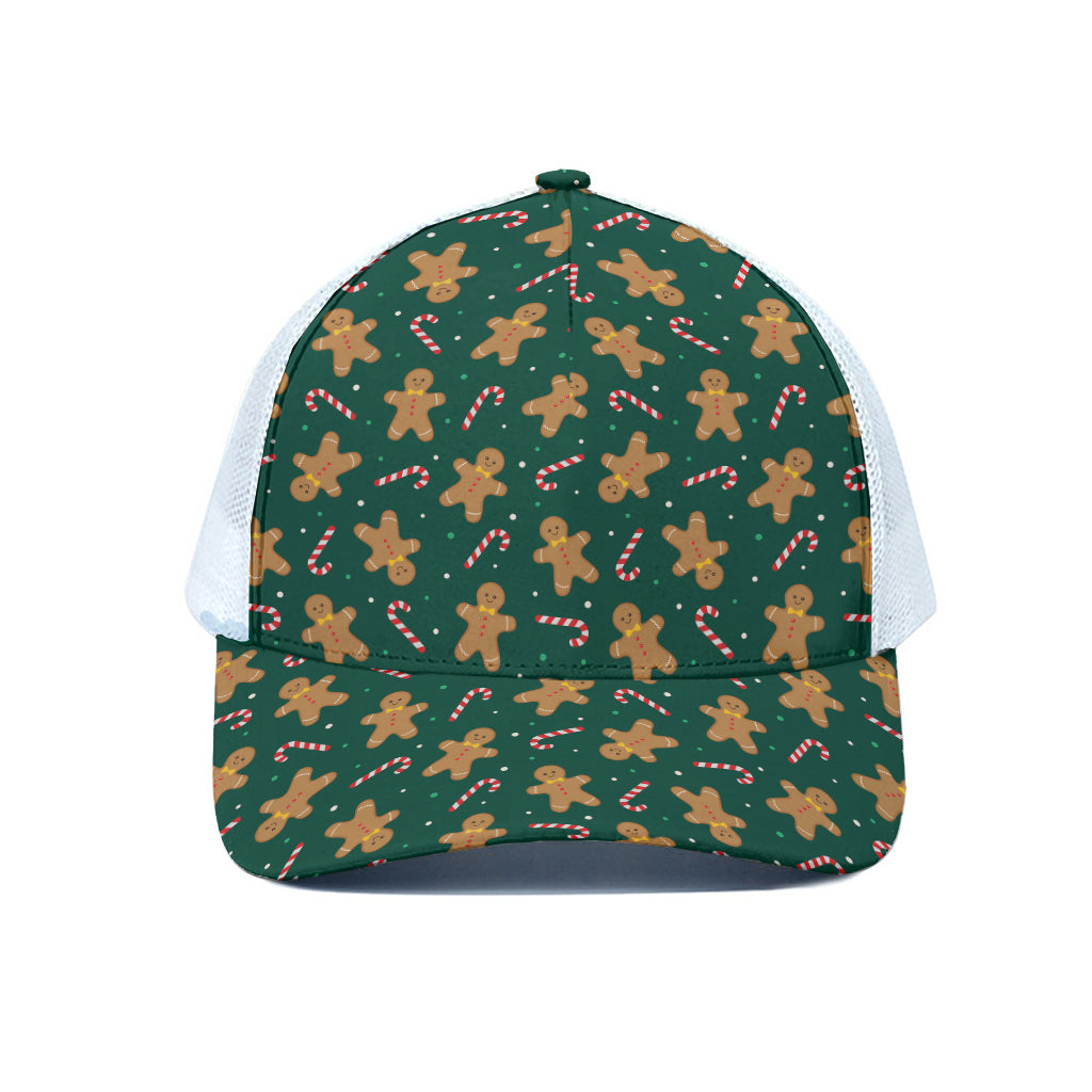 Gingerbread Man Cookies Pattern Print White Mesh Trucker Cap