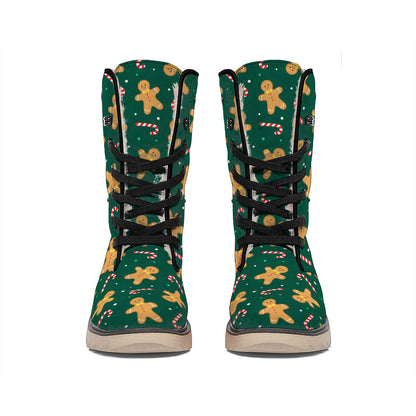 Gingerbread Man Cookies Pattern Print Winter Boots