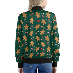 Gingerbread Man Cookies Pattern Print Women's Bomber Jacket