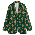 Gingerbread Man Cookies Pattern Print Women's Cotton Blazer
