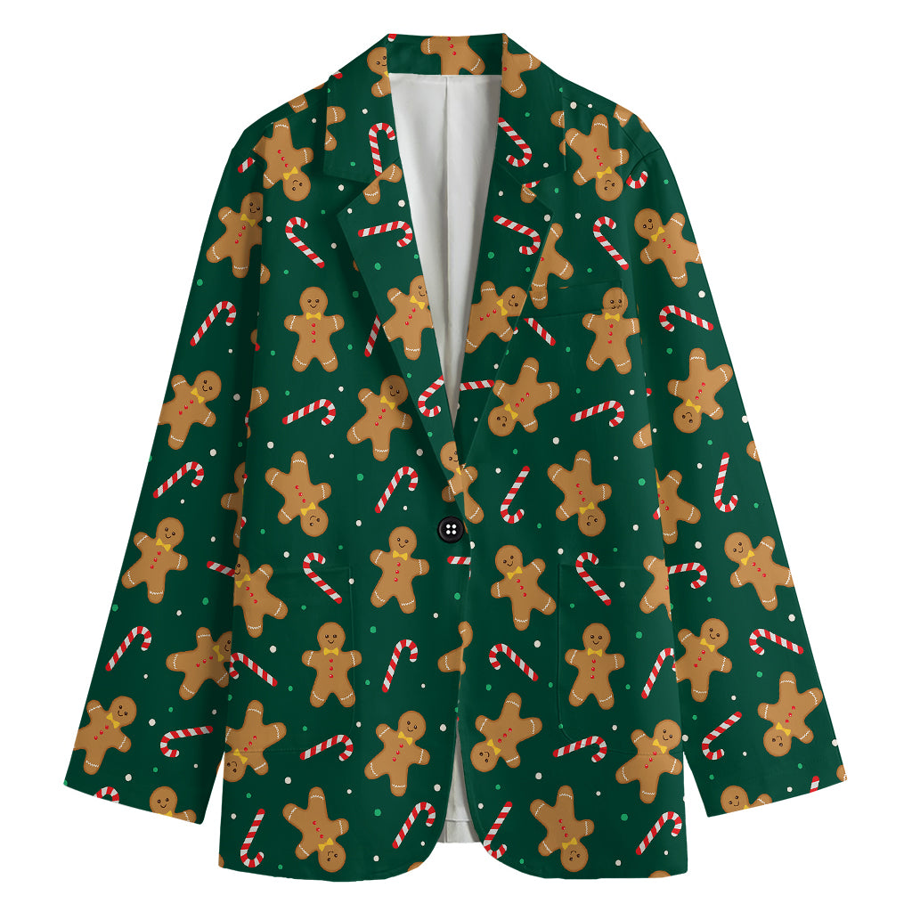 Gingerbread Man Cookies Pattern Print Women's Cotton Blazer