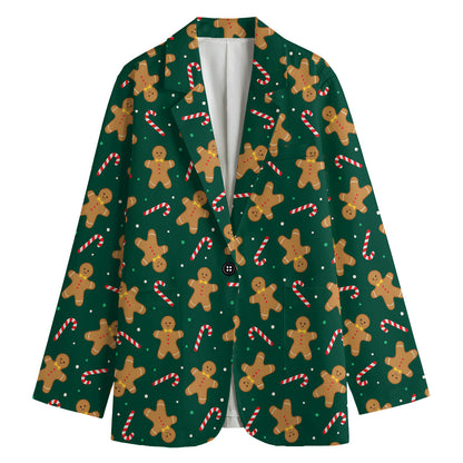 Gingerbread Man Cookies Pattern Print Women's Cotton Blazer