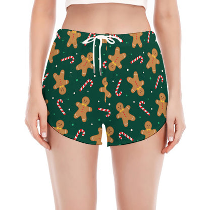 Gingerbread Man Cookies Pattern Print Women's Split Running Shorts
