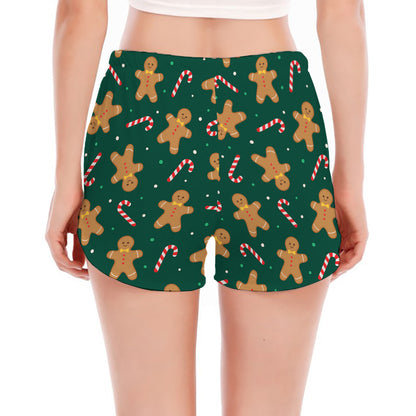 Gingerbread Man Cookies Pattern Print Women's Split Running Shorts