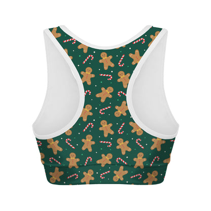 Gingerbread Man Cookies Pattern Print Women's Sports Bra