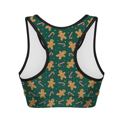 Gingerbread Man Cookies Pattern Print Women's Sports Bra