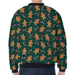 Gingerbread Man Cookies Pattern Print Zip Sleeve Bomber Jacket