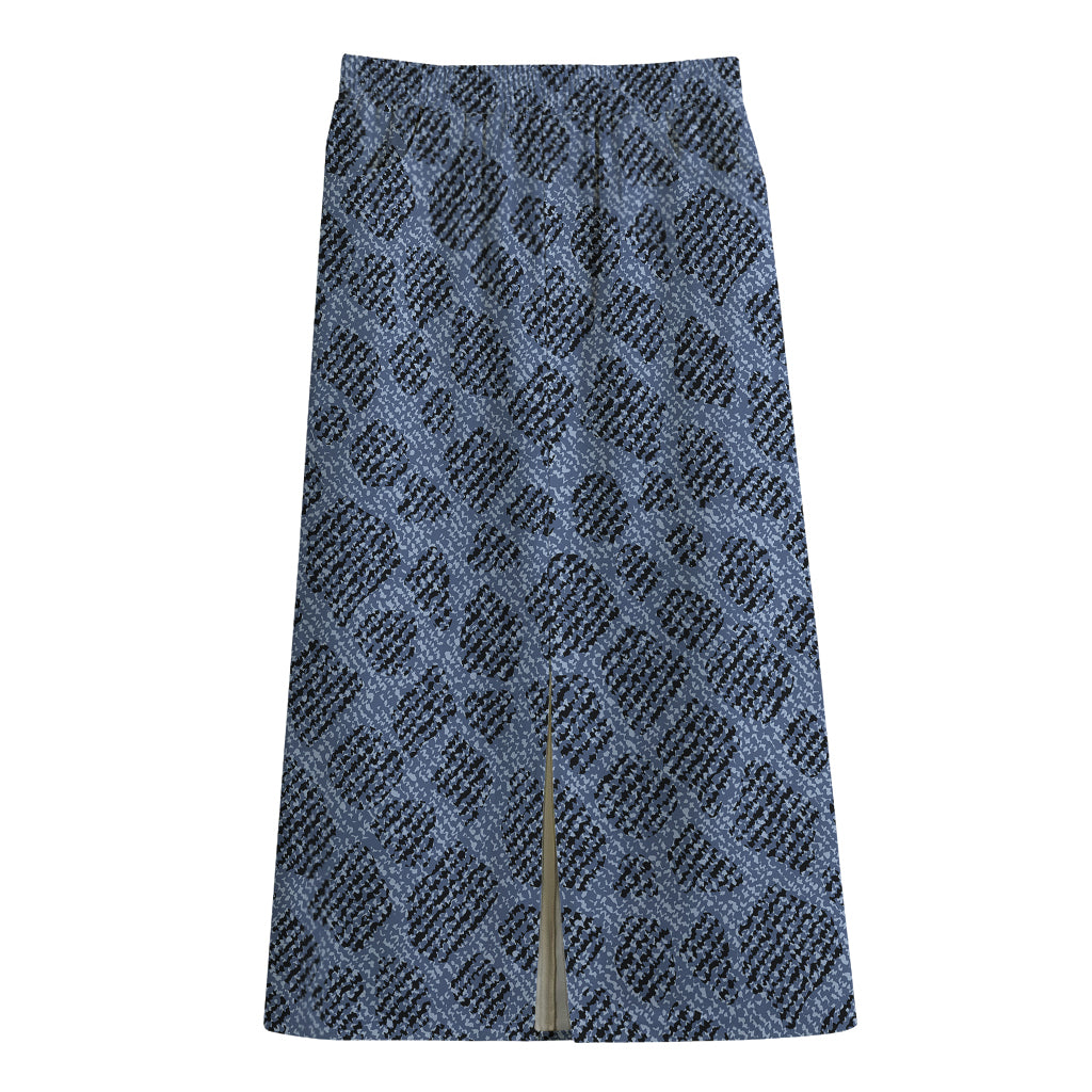 Giraffe Denim Jeans Pattern Print Cotton Front Slit Maxi Skirt