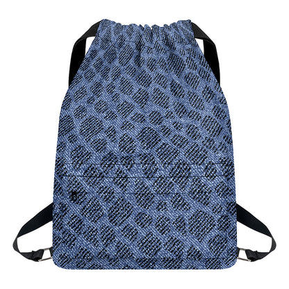 Giraffe Denim Jeans Pattern Print Drawstring Backpack
