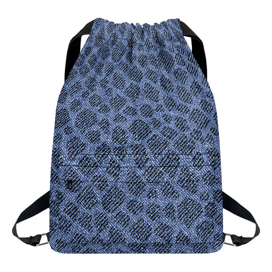 Giraffe Denim Jeans Pattern Print Drawstring Backpack