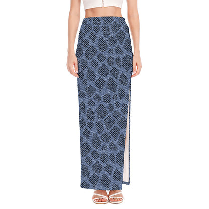 Giraffe Denim Jeans Pattern Print High Slit Maxi Skirt