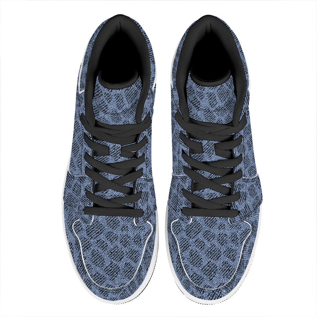Giraffe Denim Jeans Pattern Print High Top Leather Sneakers