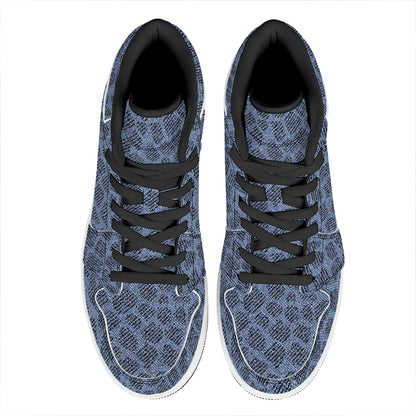 Giraffe Denim Jeans Pattern Print High Top Leather Sneakers