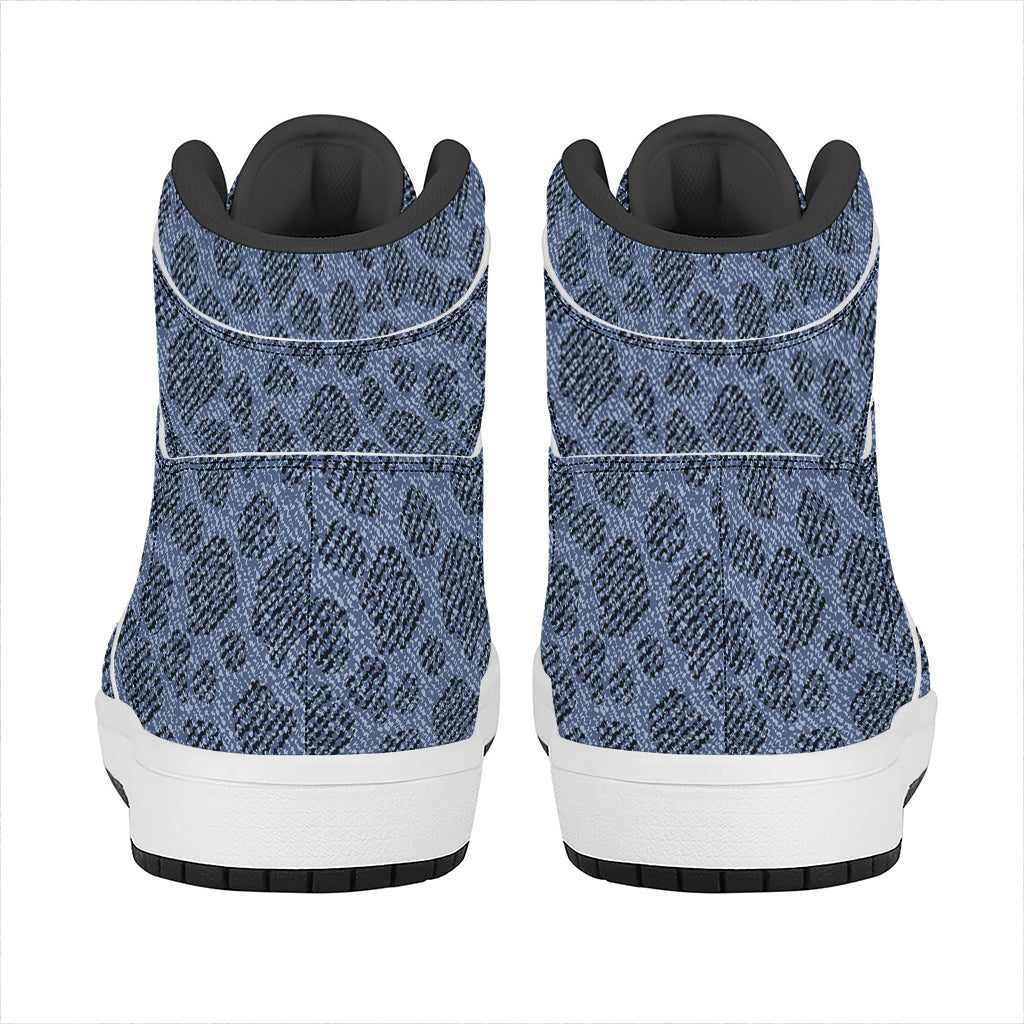 Giraffe Denim Jeans Pattern Print High Top Leather Sneakers