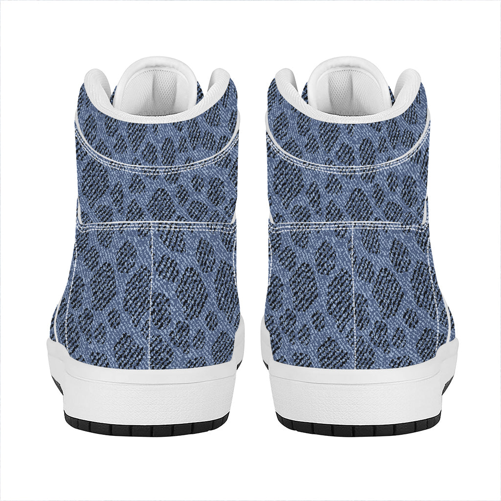 Giraffe Denim Jeans Pattern Print High Top Leather Sneakers