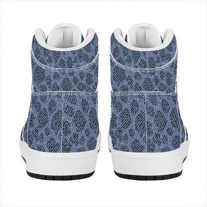 Giraffe Denim Jeans Pattern Print High Top Leather Sneakers