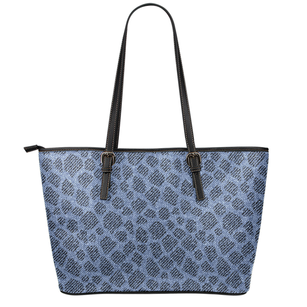 Giraffe Denim Jeans Pattern Print Leather Tote Bag