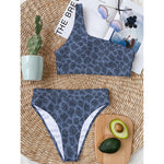 Giraffe Denim Jeans Pattern Print One Shoulder Bikini Top