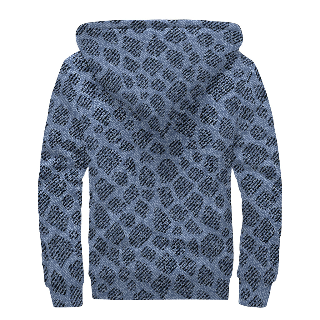 Giraffe Denim Jeans Pattern Print Sherpa Lined Zip Up Hoodie