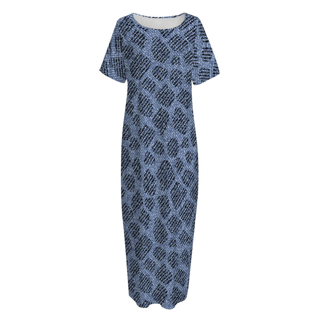 Giraffe Denim Jeans Pattern Print Short Sleeve Long Nightdress