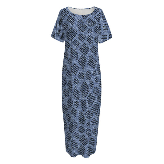 Giraffe Denim Jeans Pattern Print Short Sleeve Long Nightdress