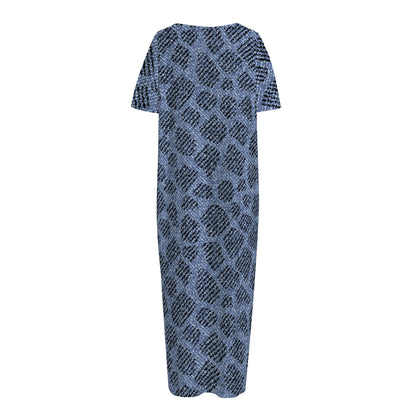 Giraffe Denim Jeans Pattern Print Short Sleeve Long Nightdress