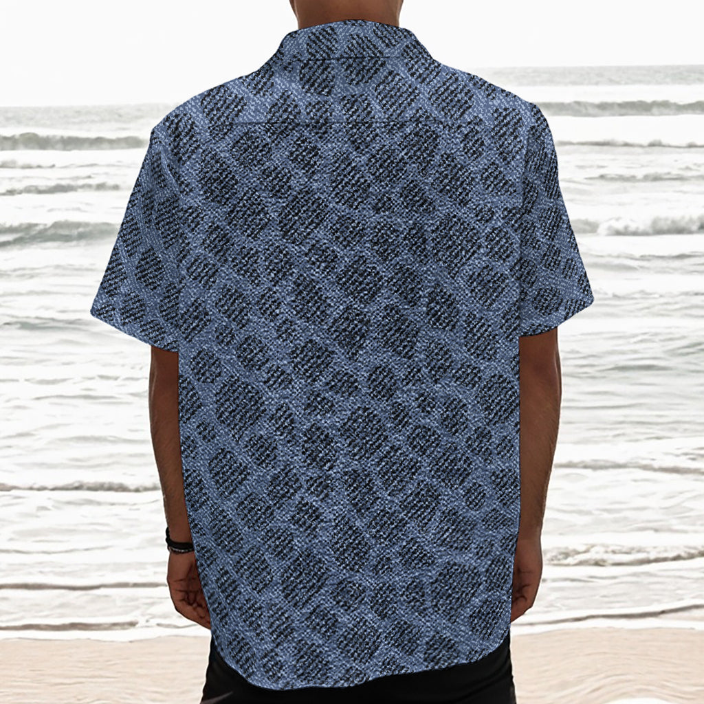 Giraffe Denim Jeans Pattern Print Textured Short Sleeve Shirt