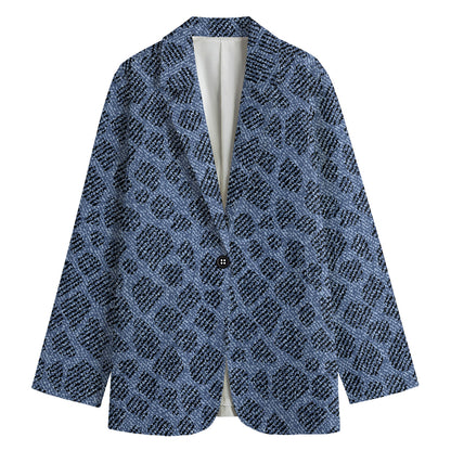 Giraffe Denim Jeans Pattern Print Women's Cotton Blazer