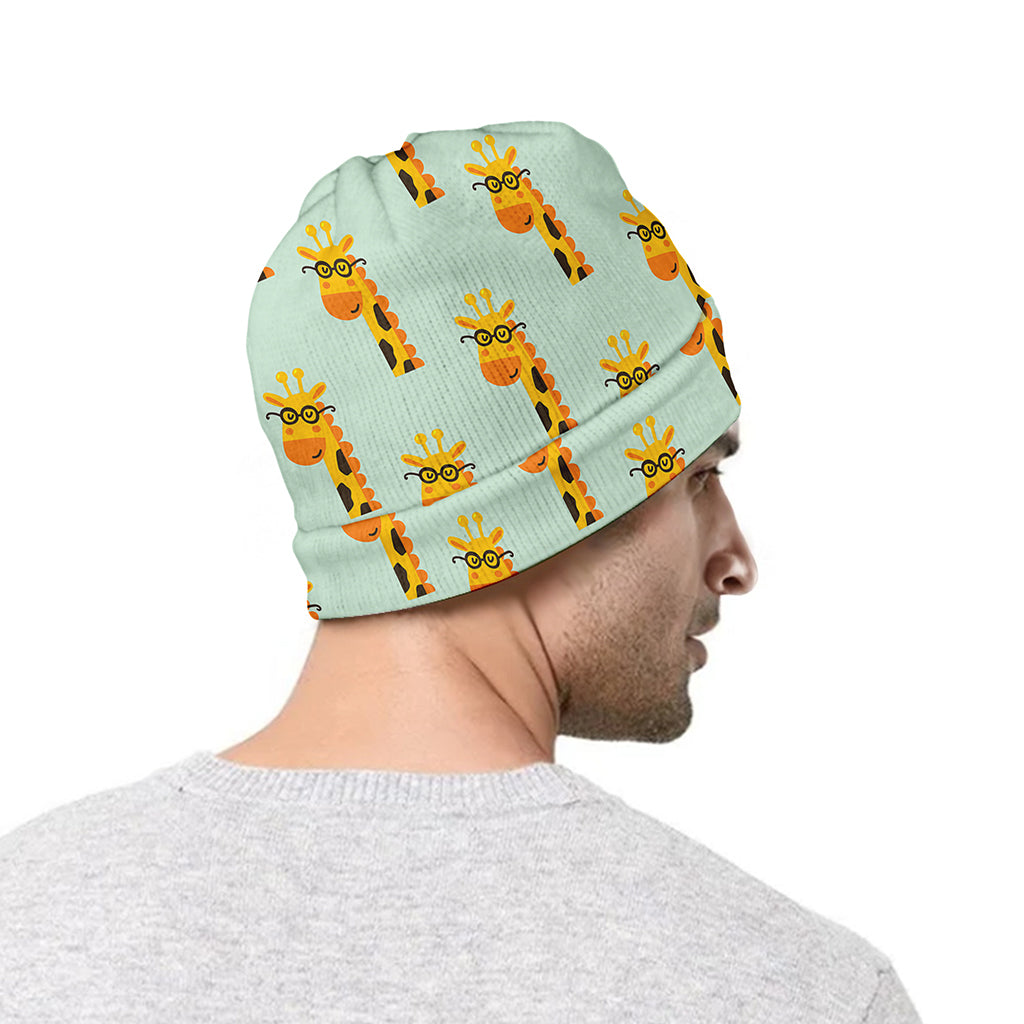 Giraffe With Glasses Pattern Print Beanie
