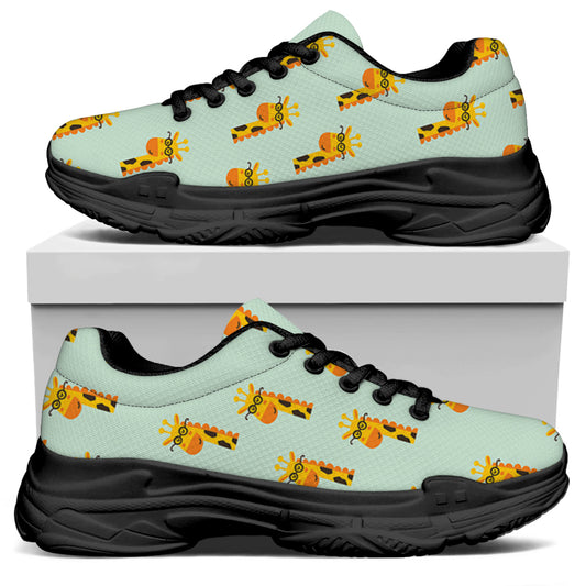 Giraffe With Glasses Pattern Print Black Chunky Shoes