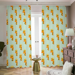 Giraffe With Glasses Pattern Print Blackout Pencil Pleat Curtains