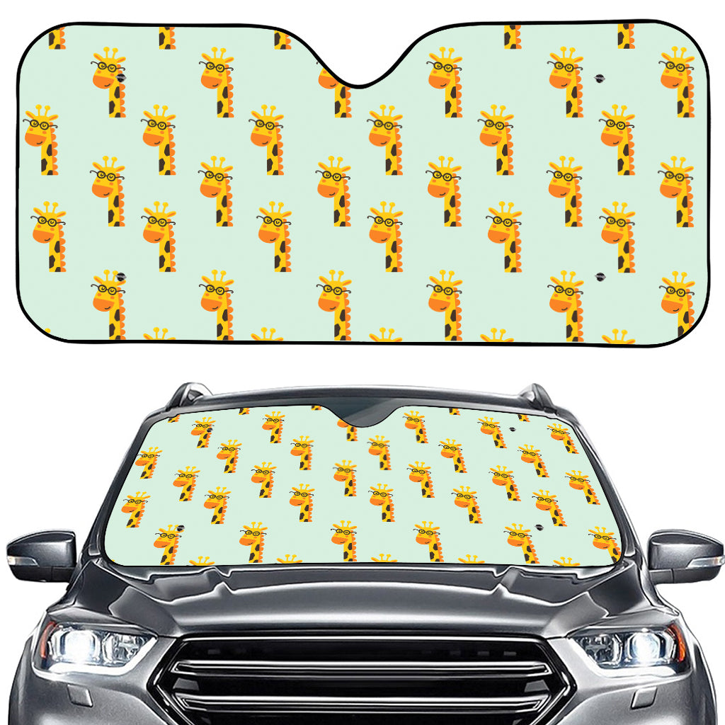 Giraffe With Glasses Pattern Print Car Windshield Sun Shade
