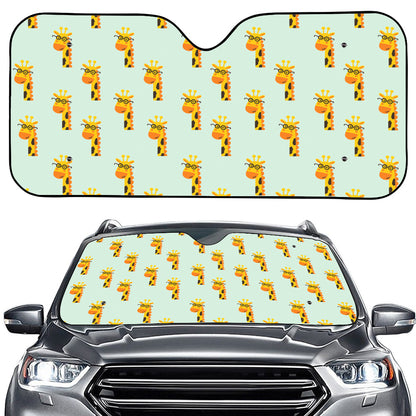 Giraffe With Glasses Pattern Print Car Windshield Sun Shade