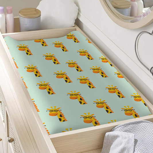 Giraffe With Glasses Pattern Print Changing Pad Cover
