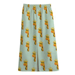 Giraffe With Glasses Pattern Print Cotton Front Slit Maxi Skirt
