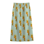 Giraffe With Glasses Pattern Print Cotton Front Slit Maxi Skirt