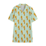 Giraffe With Glasses Pattern Print Cotton Hawaiian Shirt