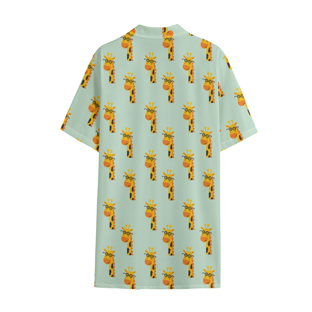Giraffe With Glasses Pattern Print Cotton Hawaiian Shirt