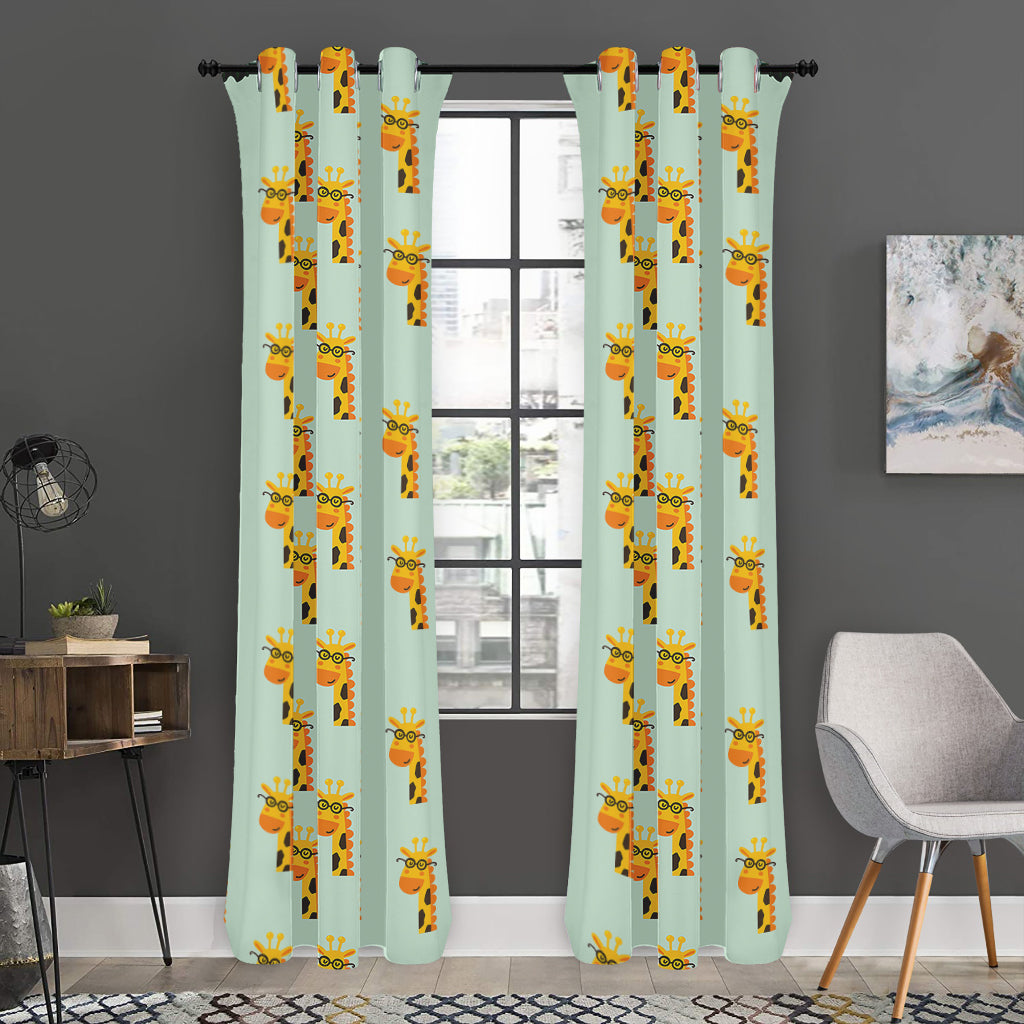 Giraffe With Glasses Pattern Print Curtain