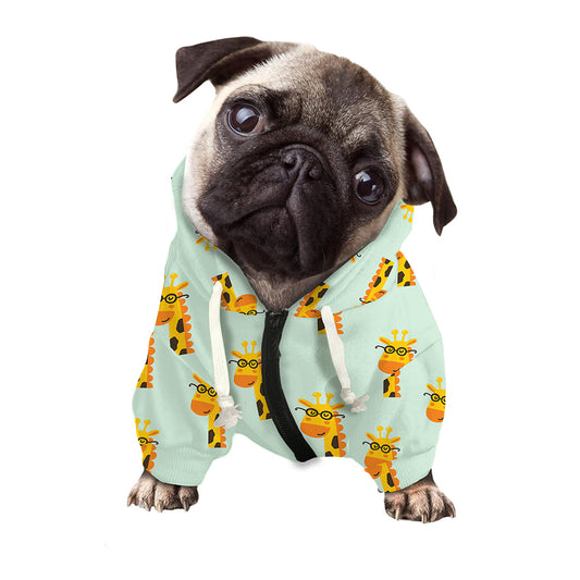 Giraffe With Glasses Pattern Print Dog Zip Up Hoodie