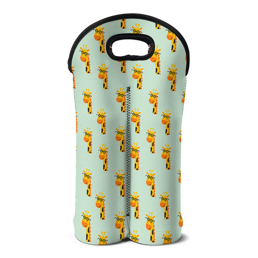 Giraffe With Glasses Pattern Print Double Neoprene Wine Tote